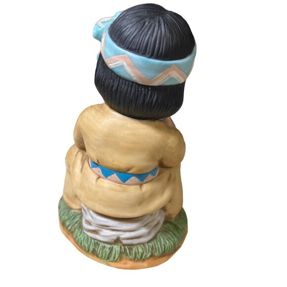 Homco Art Bisque Porcelain Native American Boy Figurine With Wolf Cub 1428 - Picture 6 of 13